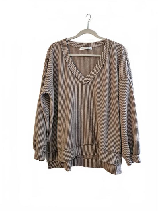 Sweaters - Women's Altar'd State Waffle Knit V-Neck Oversized Pullover Sweater-Size Large